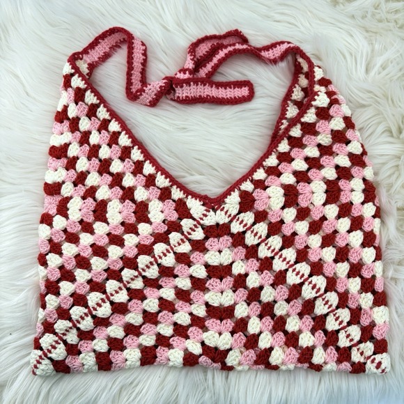 Pink Coconut Boutique Handbags - Handmade Granny Square Afghan Crossbody Shoulder‎ Bag Pink/Red/White